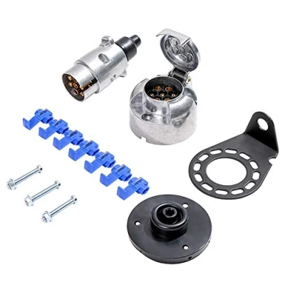 Abbildung von TAEUYYM Anhänger Metall Stecker Steckdose 7 Polig und Montagehalterungssatz, 12V Wasserdicht Mit Wasserdichtes Gummipad, Für LKW RV KFZ(Aluminiumlegierung)