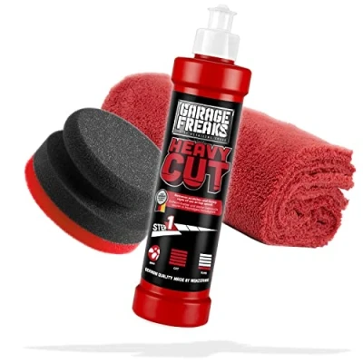 Abbildung von Garage Freaks Auto Handpolitur Set Heavy Cut Schleifpolitur 250ml + Mikrofasertuch Autopolitur (3 St), Hand Polier