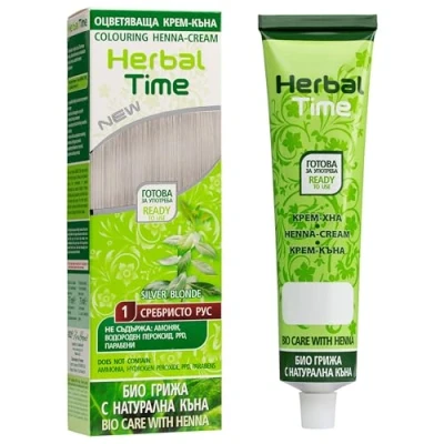 Abbildung von Herbal Time Henna Natürliches Farbcreme Blond Silber Nº1 für Haare Deckt Graue ab Temporäre Färbung Ohne Ammoniak, Sulfate und Parabene Haar 75ml