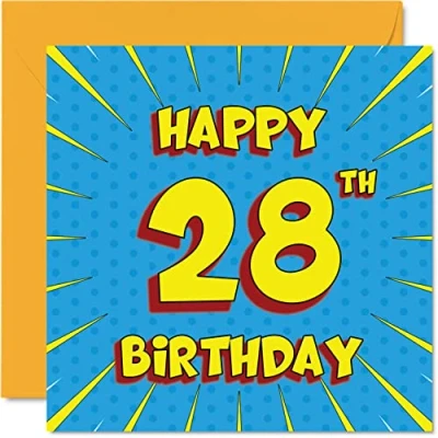 Abbildung von Lustige Geburtstagskarte zum 28. Geburtstag für Männer Frau Comicbuch Karte Schwester, Tante, Onkel, Sohn, Tochter, Bruder, Cousine, Neffe, Nichte, 145 mm x Grußkarten,