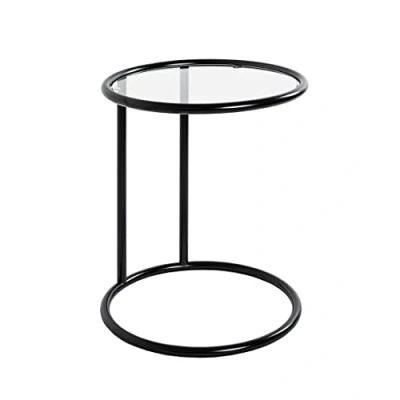Abbildung von HAKU Möbel Beistelltisch schwarz, Metall, Sicherheitsglas Maße: H 55 cm x Ø 45 cm, Style: Modern