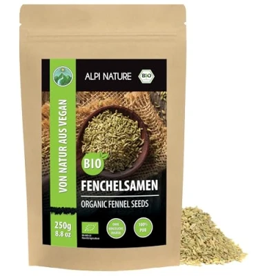 Abbildung von BIO Fenchelsamen ganz (250g), Fenchel in Rohkostqualität aus kontrolliert biologischem Anbau, Fenchelkörner glutenfrei, laktosefrei, laborgeprüft, vegan