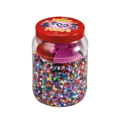Abbildung von Hama Perlen 2020 Bügelperlen Dose mit ca. 7.000 bunten Midi Bastelperlen Durchmesser 5 mm im Farben Mix, 2 Stiftplatten, kreativer Bastelspaß für Groß und Klein