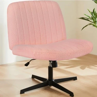 Abbildung von Sweetcrispy Bürostuhl Ohne Armlehnen, Schreibtischstuhl mit Teddy Velvet, Lesesessel Breiterem Polster zum Sitzen im Schneidersitz Stuhl, Höhenverstellbar, 360 Drehstuhl für Haus, Pink