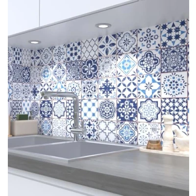 Abbildung von MyMaxxi Selbstklebende Küchenrückwand Folie ohne Bohren Motiv Retro 02 60cm hoch Klebefolie Wandbild Küche Wand Deko Kachel Mosaik Ornament 80 x