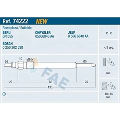 Abbildung von FAE 74222 Glühkerze 11V M10x1 CHRYSLER: VOYAGER 4