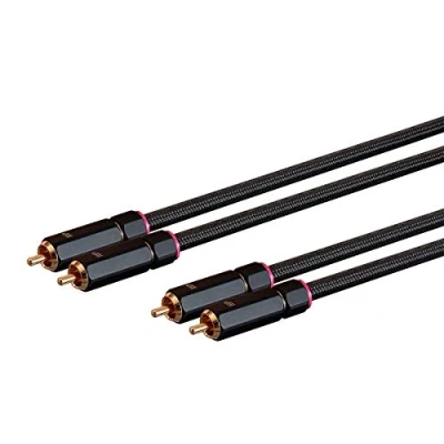 Abbildung von Monoprice 138076 Stereo Audiokabel mit 2 Cinch Steckern, 90 cm, schwarz, vergoldete Stecker, doppelt geschirmt Kupfergeflecht, Onix Serie