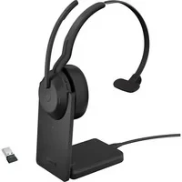 Abbildung von Jabra Evolve2 55 schnurloses Mono Headset mit Ladestation und Air Comfort Mikrofone Geräuschunterdrückung ANC kompatibel allen UC Plattformen wie Zoom Google Meet Schwarz