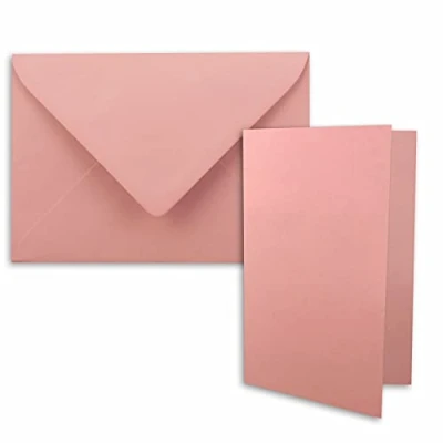 Abbildung von 10x DIN B6 Faltkarten Set mit Umschlägen in Altrosa 120 x 170 mm ideal für Einladungskarten, Hochzeit, Taufe, Kommunion, Konfirmation Marke: FarbenFroh
