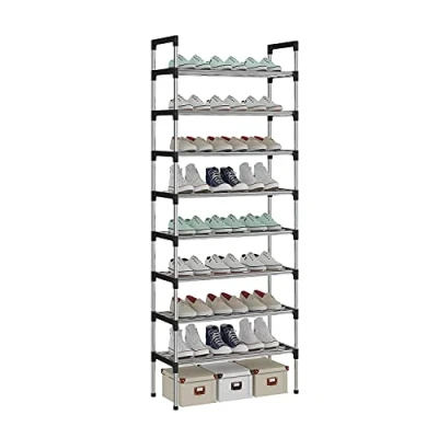 Abbildung von AcornFort® S 506 8 Ebenen Stöckiges Silber Verstellbare Schuhablagen Schuhaufbewahrung Hohes Schuhregal Organizer Regal Halteständer für 24 Paar Schuhe, 56 x 30 140 cm, Extra Robuste Bauweise