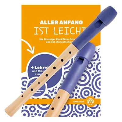 Abbildung von Classic Cantabile Pivella C Sopran Blockflöte Set Ahornholz mit Kopf aus Kunststoff Deutsche Griffweise Inkl. Schule, Etui, Grifftabelle, Wischerstab und Korkfett Blau