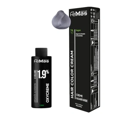 Abbildung von Femmas Haarfarbe Set Silber I Hair Color Cream 100ml + Oxycreme 1,9% Permanente Haar Coloration Entwickler Schonend &amp; langanhaltend Salon für Zuhause