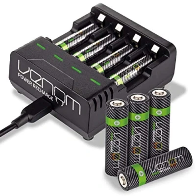 Abbildung von Venom wiederaufladbare Batterien Plus Ladestation inklusive 4 x AA 2100 mAh AAA 800