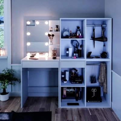 Abbildung von Vicco Schminktisch Isabelle, Weiß, 140 cm mit LED Beleuchtung und Schränken