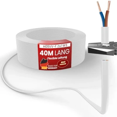 Abbildung von MAS Premium Von 5 bis 100m Kunststoffschlauchleitung H05VV F 2, 3 oder x0,75; x1; x1,5 x2,5 und 4G0,75 Flexible Leitung Kabel Gerätekabel (H05VV 2x1 WS, 40m)