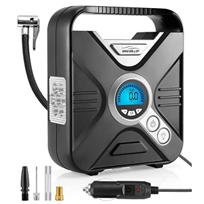 Abbildung von WindGallop Auto Kompressor 12v Luftpumpe Autoreifen Pumpe Mini Reifen Reifenpumpe Mit Manometer LED Lichtventil Adapter fur Fahrrad Basketball Pool Spielzeug