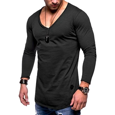 Abbildung von Rello &amp; Reese Herren Oversize Longsleeve V Neck Rundhals Sweatshirt MT 7314 [Schwarz, M]