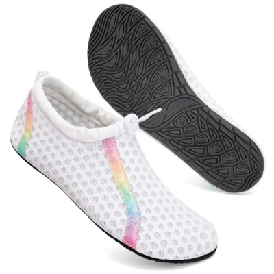 Abbildung von Mabove Badeschuhe Wasserschuhe Schwimmschuhe Damen Herren Strandschuhe Aquaschuhe Barfussschuhe Badesoken Surfschuhe(CS Weiß,38/39