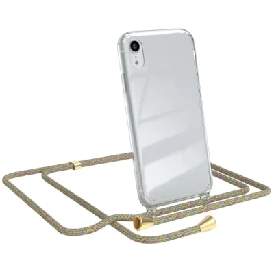Abbildung von EAZY CASE Handykette kompatibel mit iPhone XR Handyhülle Umhängeband, Handykordel Schutzhülle, Silikonhülle, Hülle Band, Stylische Kette für Smartphone, Rainbow