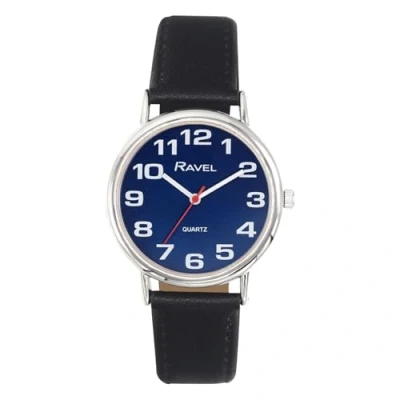 Abbildung von Ravel Unisex Armbanduhr mit großen Ziffern Schwarz/Silbernes Ton/Zifferblatt in Sonnenschliffblau Analoges Quarzwerk R0105.52.1