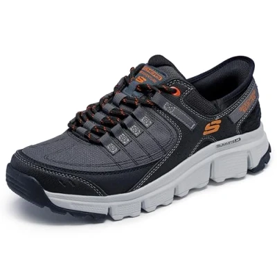 Abbildung von Skechers Herren Gipfel bei Sneaker, Graues Synthetisches Netz, orangefarbener Rand, 44 EU