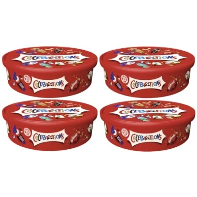 Abbildung von CELEBRATIONS XXL Dose 4x600g Geschenkbox, Mini Schokoriegel Mix Snickers, Twix und mehr, Großpackung Schokolade
