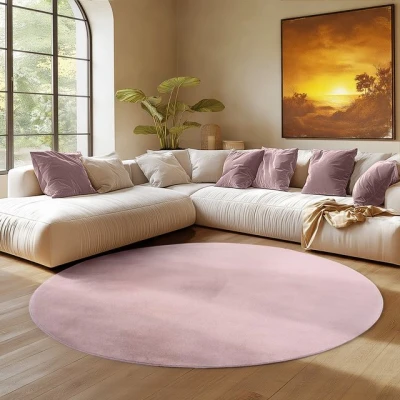 Abbildung von SIMPEX Runder Teppich Rosa 80 cm Kurzflor Waschbar, rund, weich &amp; rutschfest, modern einfarbiges Design für Wohnzimmer, Küche Schlafzimmer, Kinderzimmer