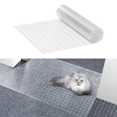 Abbildung von VEVOR Teppichschutz für Haustiere, 38,1 x 1,22 m, kratzfester PVC Katzenteppichschutz den Türrahmen, rutschfeste Katzenkratzschutzmatte, leicht zuschneidbarer Kunststoff Teppichkratzstopper