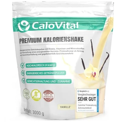 Abbildung von Trinknahrung hochkalorisch für Gewichtszunahme Kohlenhydrate &amp; Eiweiß als Kalorien Shake Hochdosiert mit vielen Vitaminen CaloVital Premium Qualität aus Deutschland Vanille 3000g