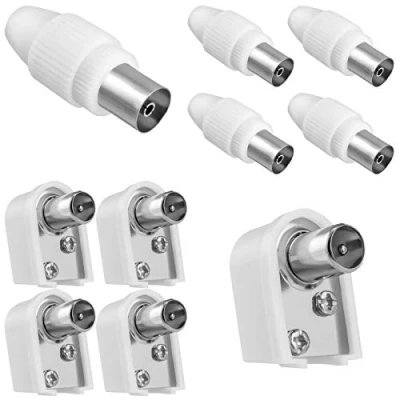 Abbildung von HB DIGITAL Antennenadapter Set 5X Gerade IEC Buchse (weiblich) &amp; Winkel Stecker (männlich) mit Schraubanschluß Demontierbar DVB C t T2 Antennen TV Koaxial Kupplung schraubbar weiß