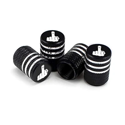 Abbildung von HIGGER 4 Teile/satz Auto Reifen Ventilkappen Rändel Stil Mittelfinger Ventilkappe Aluminium Staubdichte Kappen für Lkw Bike Motorrad (Schwarz)