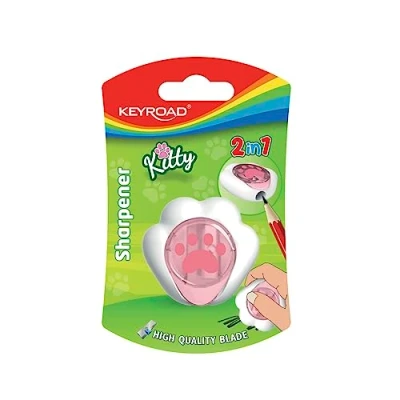Abbildung von KEYROAD Anspitzer KITTY CAT mit einem Behälter / 1 Stück/Multifunktional/aus Kunststoff/Klingen aus Stahl/von Bleistiften und Buntstiften/Blister Mischfarben