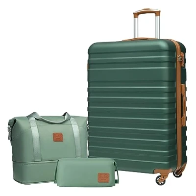 Abbildung von COOLIFE Koffer Trolley Reisekoffer von ABS Hartschalen 4 Rollen TSA Schloss Der Enthält 1 Reisetasche und Kulturbeutel