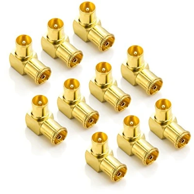 Abbildung von deleyCON 10 Stück 90 IEC Winkeladapter Winkelstecker Set Vergoldet Grad Winkel Koaxstecker für Radio Kabelfernsehen DVB T T2 HD