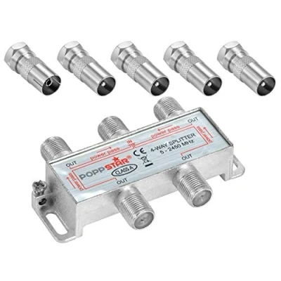 Abbildung von Poppstar Sat Verteiler Antennenverteiler Splitter Umschalter 4 Fach inkl. IEC Stecker (analog/digital/BK/unicable/HD/4K tauglich) für TV,Antenne,Satellit,Kabel,Fernseher,Radio,LNB