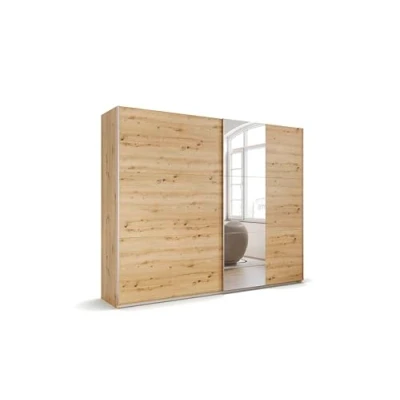 Abbildung von Rauch Möbel Kronach Schwebetürenschrank Schrank Kleiderschrank Eiche Artisan mit Spiegel, 2 türig, Inklusive 3 Kleiderstangen, Einlegeböden, BxHxT 261x210x59cm