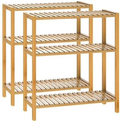 Abbildung von Casaria® 2X Badezimmer Regal Stehend Bambus Holz 3 Ablagen 30kg Belastbarkeit Badregal Schmal Küche Flur Büro Beistellregal Holzregal Klarlack 58x26cm