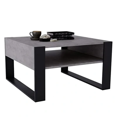Abbildung von MRBLS Couchtisch modernes rustikales Design Wohnzimmer Tisch Beistelltisch Kaffeetisch Sofatisch Teetisch aus Holz (Beton Schwarz Matt) 68 x 45 71,5cm (B/H/T)
