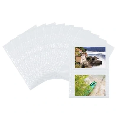 Abbildung von HERMA 7564 Fotohüllen für Ordner, 250 Stück, 13x18 cm quer, 2 Fächer geteilt, beidseitig bestückbare Fotophan Fotosichthüllen Sammelhüllen Postkartenhüllen Prospekthüllen mit Eurolochung, weiß