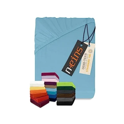 Abbildung von npluseins klassisches Jersey Spannbetttuch vielen Farben + Größen 100% Baumwolle 159.192, 180 200 x cm, hellblau