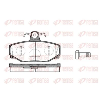 Abbildung von REMSA 0297.10 Bremsbelagsatz Hinterachse mit Klebefolie, Schrauben Zubehör, Feder VOLVO: V70 I, XC70 I Cross Country, S70