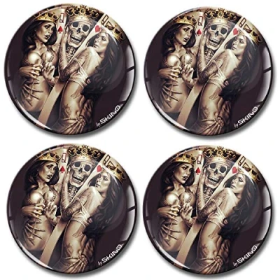 Abbildung von Biomar Labs® 4 x 55mm Aufkleber 3D Silikon Totenkopf Schädel Skull Für Radkappen Nabenkappen Radnabendeckel Rad Nabendeckel A 4655