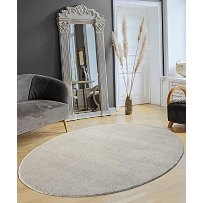 Abbildung von the carpet Relax Moderner Flauschiger Kurzflor Teppich, Anti Rutsch Unterseite, Waschbar bis 30 Grad, Super Soft, Felloptik, Grau, 140 x 200 cm Oval