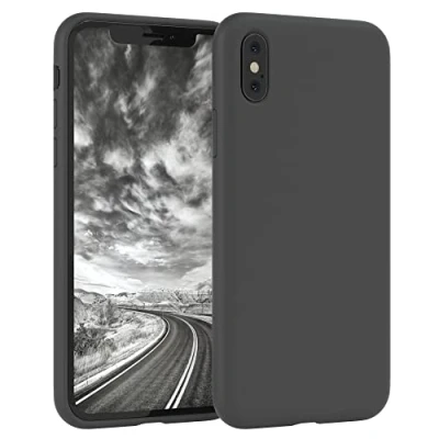Abbildung von EAZY CASE Premium Silikon Handyhülle kompatibel mit iPhone X/XS, Slimcover Kameraschutz und Innenfutter, Silikonhülle, Schutzhülle, Bumper, Handy Case, Hülle, Softcase, Anthrazit