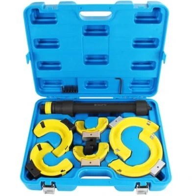 Abbildung von TECPO McPherson Federspanner Satz Universal Spannkraft 1050 kg, max. Spannweite 300 mm, 3 Spannkopfpaare (70 190 mm), mit Schutzbacken und Distanzstück 30 mm geeignet für Audi, BMW, Toyota, VW, Opel