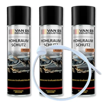 Abbildung von VE INDUSTRIES 3X Hohlraumschutz Rostschutz Korrosionsschutz Hohlraumversiegelung Rostschutzmittel Korrissionsschutzmittel Hohlraumkonservierung transparent braun 500 ml &amp; 60cm Sonde (10,60/l)