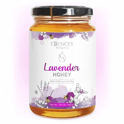 Abbildung von Essences Bulgaria Lavendelhonig 450 GR Naturbelassen Höchste Qualität 100% Reinheit Ohne Zusatzstoffe Purer Bienenhonig Gentechnik Gluten Frei 450gr.