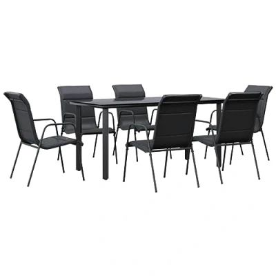 Abbildung von vidaXL Garten Essgruppe 5 TLG., Gartenmöbel Set Tisch 4 Stühle, Sitzgruppe für Terrasse, Gartengarnitur Gartenset, Schwarz Stahl Textilene