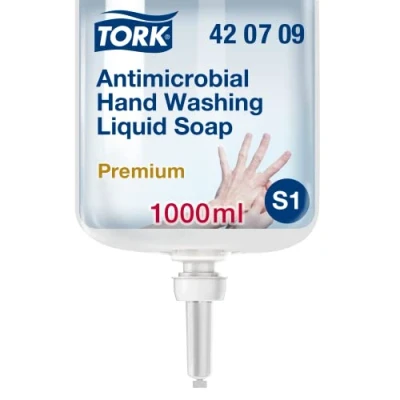 Abbildung von Tork antimikrobielle Flüssigseife zur Händedekontamination S1, dermatologisch getestet, 1 x 1.000 ml, 420709