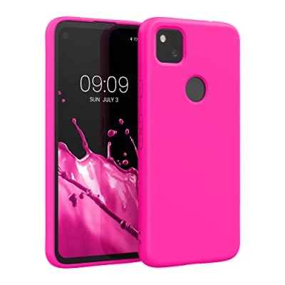 Abbildung von kwmobile Hülle kompatibel mit Google Pixel 4a gummierte TPU Silikon Handyhülle Schutzhülle für kabelloses Laden Case in Neon Pink